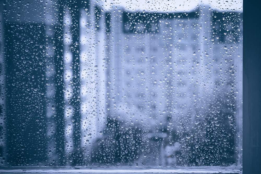 rain-covered glass window