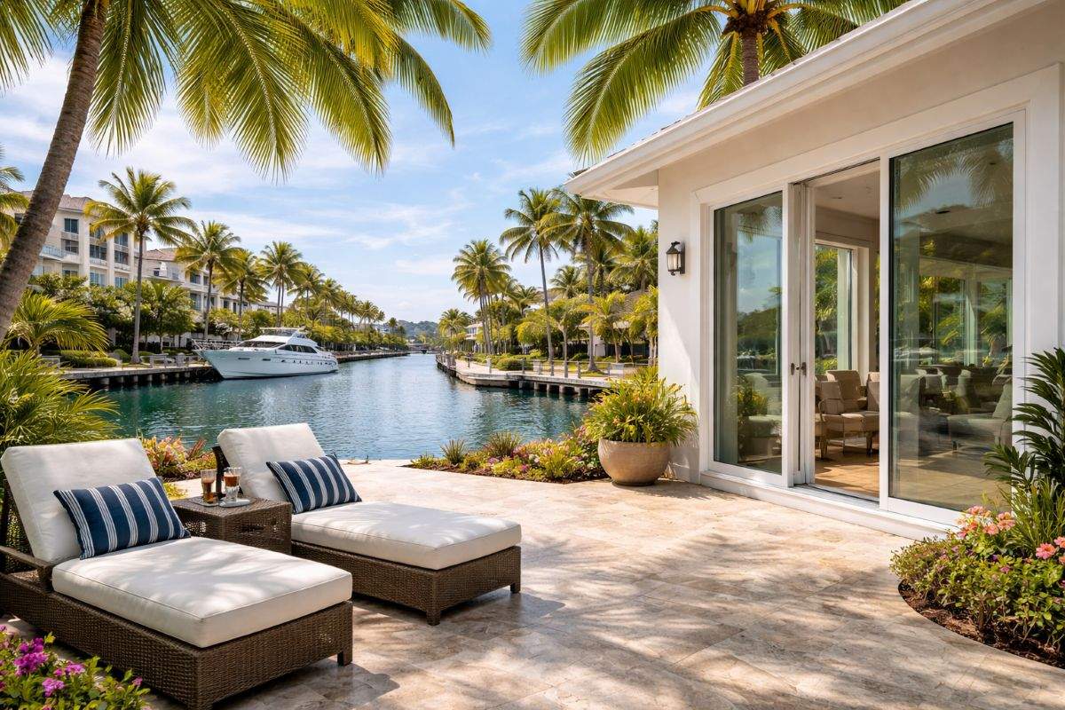 luxurious waterfront patio